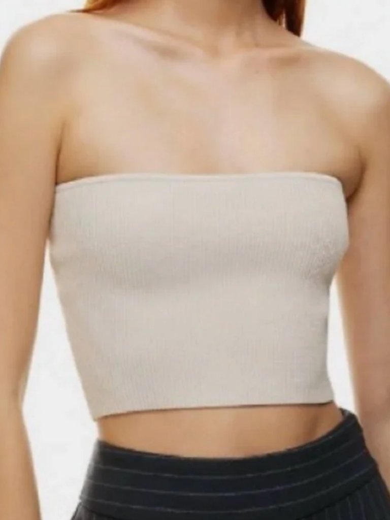Aritzia Babaton Sculpt Knit Cropped Tube Top Xs Matte Pearl Ivory Beige Ribbed